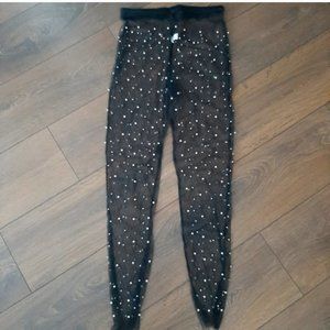 Mesh Pearl Decorated Leggings
